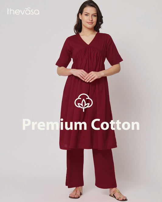 Russet Red Gathered Solid Co-ord Set