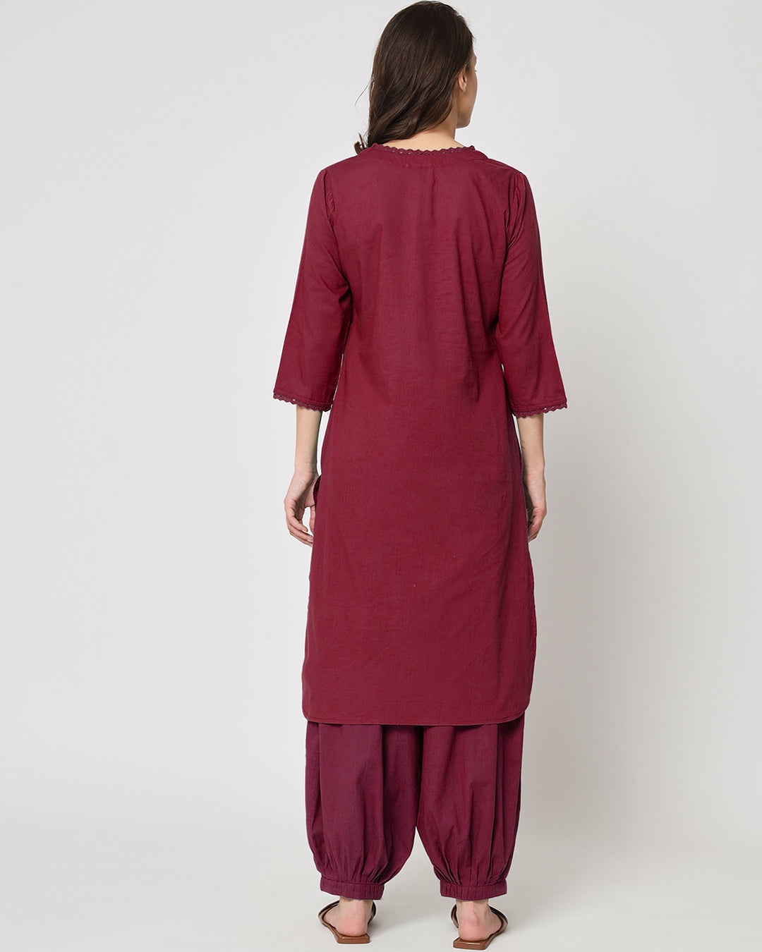 Russet Red Lace Affair Solid Kurta (Without Bottoms)
