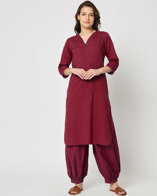 Russet Red Lace Affair Solid Kurta (Without Bottoms)