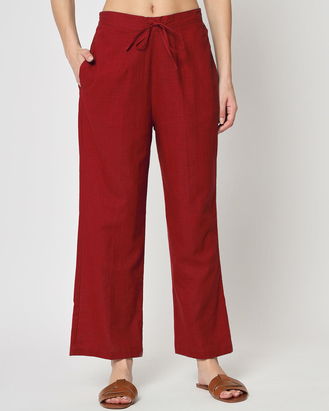 Combo: Iced Grey & Classic Red Straight Pants- Set of 2