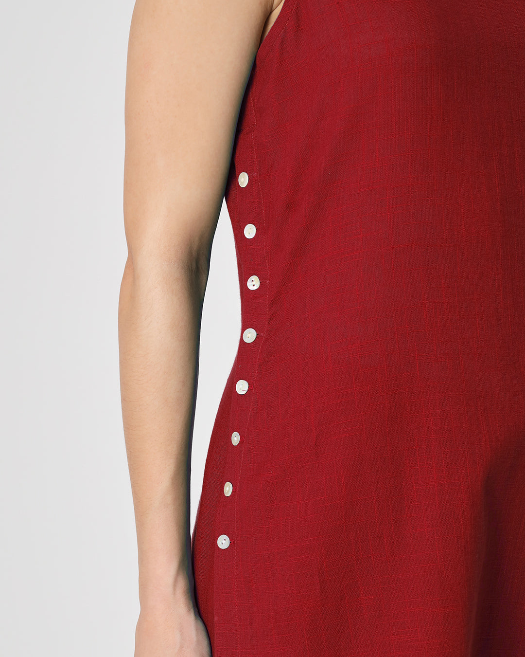 Classic Red Sleeveless Long Solid Kurta (Without Bottoms)