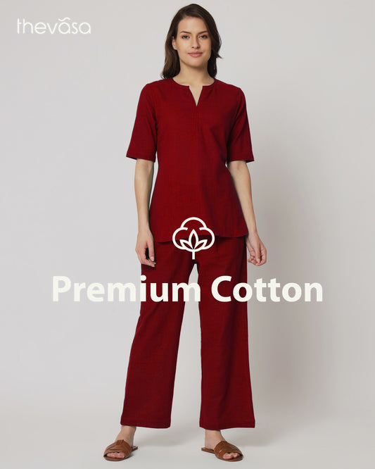 Classic Red Collar Neck Short Length Solid Co-ord Set