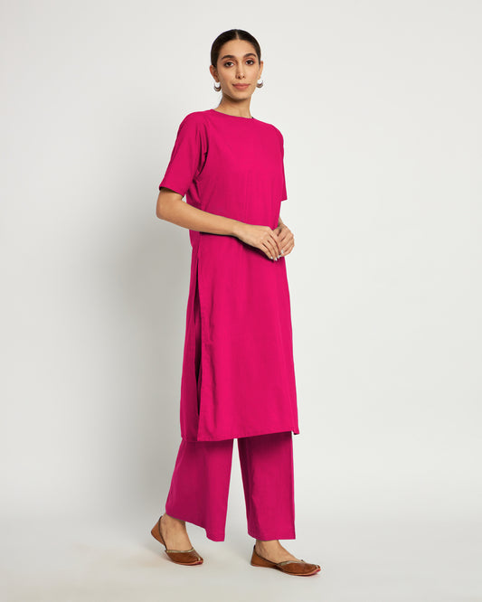 Queen's Gulabi Round Neck Long Solid Co-ord Set