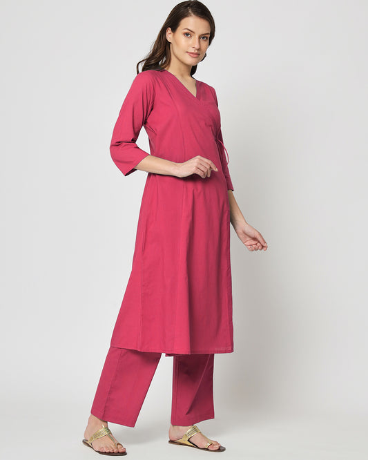 Queen's Gulabi Angrakha Solid Co-ord Set