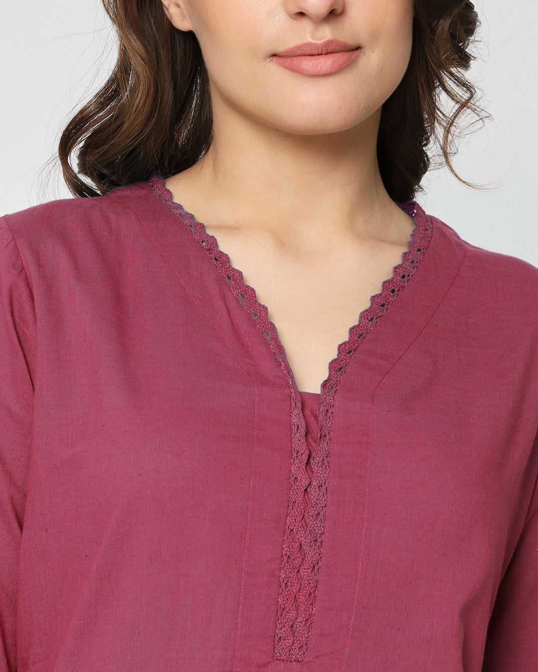 Wings Of Rose Lace Affair Solid Kurta (Without Bottoms)