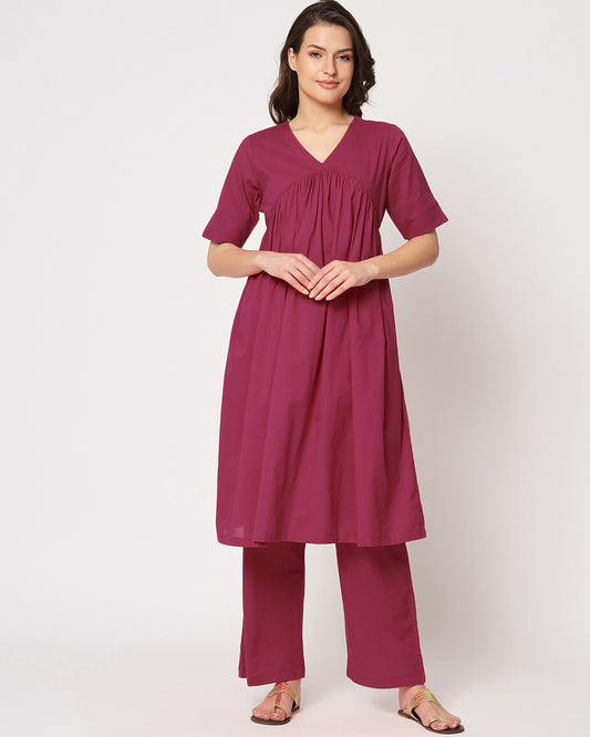 Wings of Rose Gathered Solid Kurta (Without Bottoms)