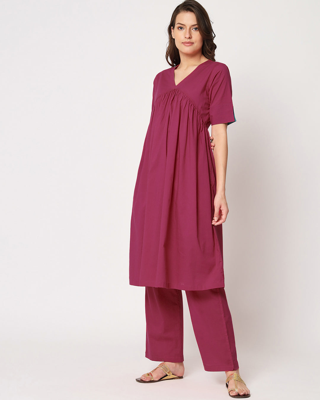 Wings of Rose Gathered Solid Kurta (Without Bottoms)