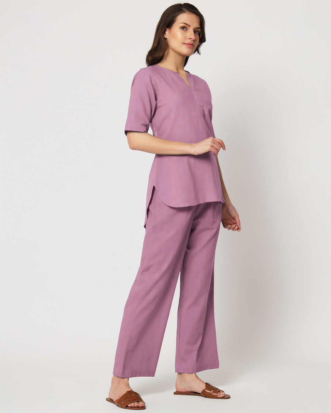 Iris Pink Collar Neck Short Length Solid Kurta (Without Bottoms)