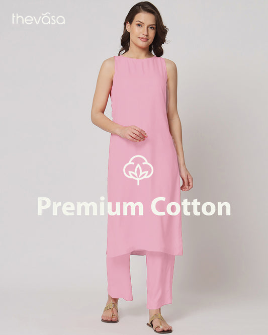 Pink Mist Sleeveless Long Length Solid Co-ord Set