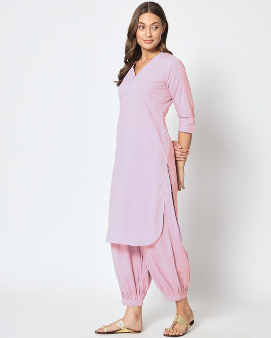 Pink Mist Lace Affair Solid Kurta (Without Bottoms)