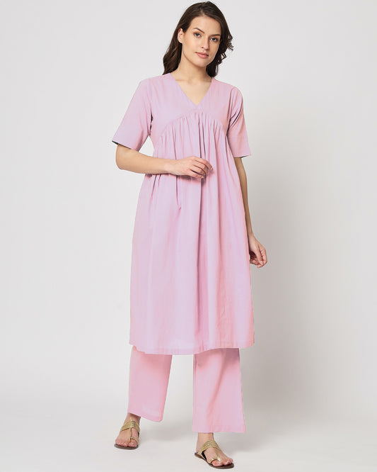 Pink Mist Gathered Solid Kurta (Without Bottoms)