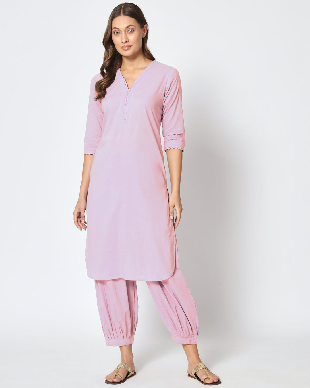 Pink Mist Lace Affair Solid Kurta (Without Bottoms)