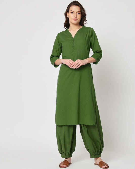 Greening Spring Lace Affair Solid Kurta (Without Bottoms)