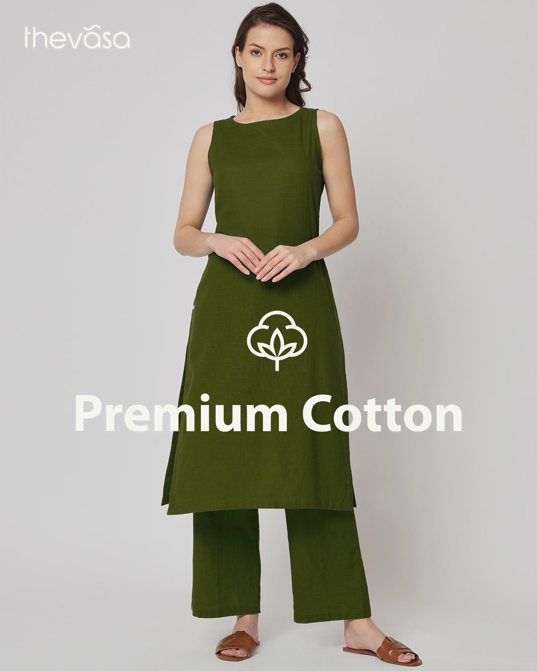 Greening Spring Sleeveless Long Length Solid Co-ord Set