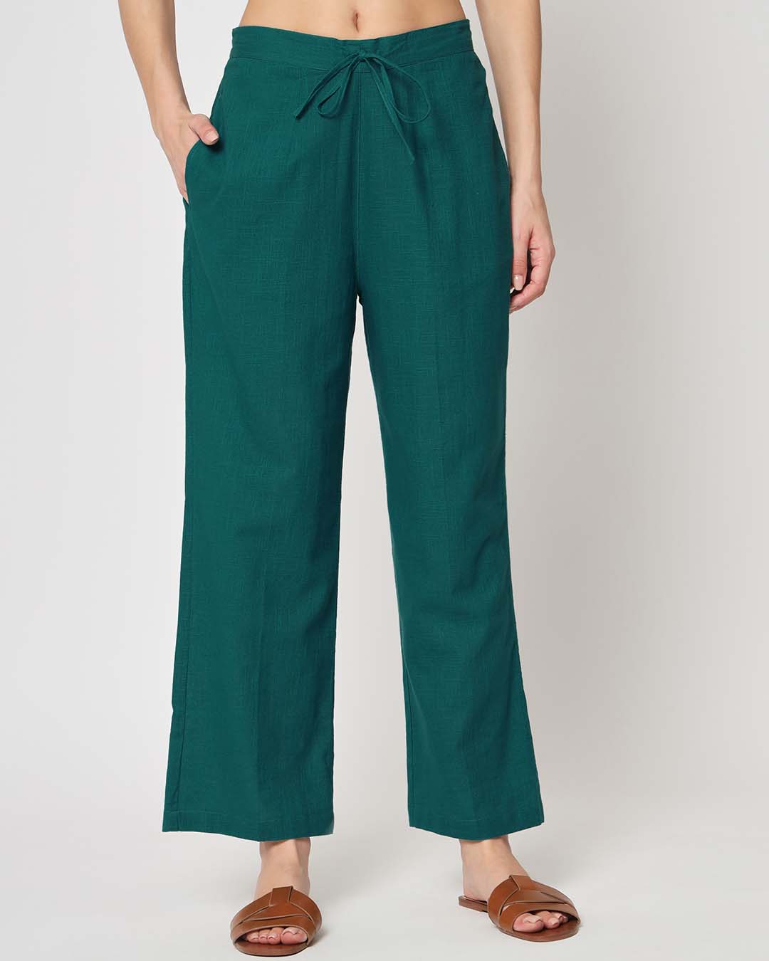 Combo: Deep Teal & Forest Green Straight Pants- Set of 2