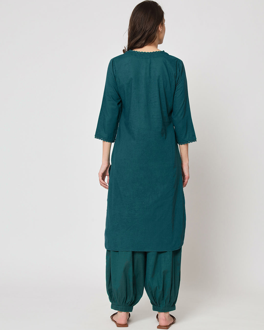 Deep Teal Lace Affair Solid Kurta (Without Bottoms)