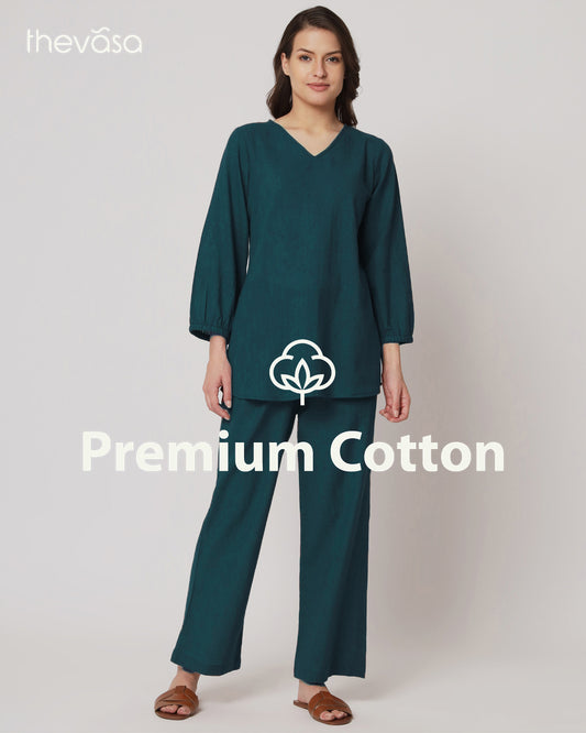 Deep Teal Bishop Sleeves Solid Co-ord Set