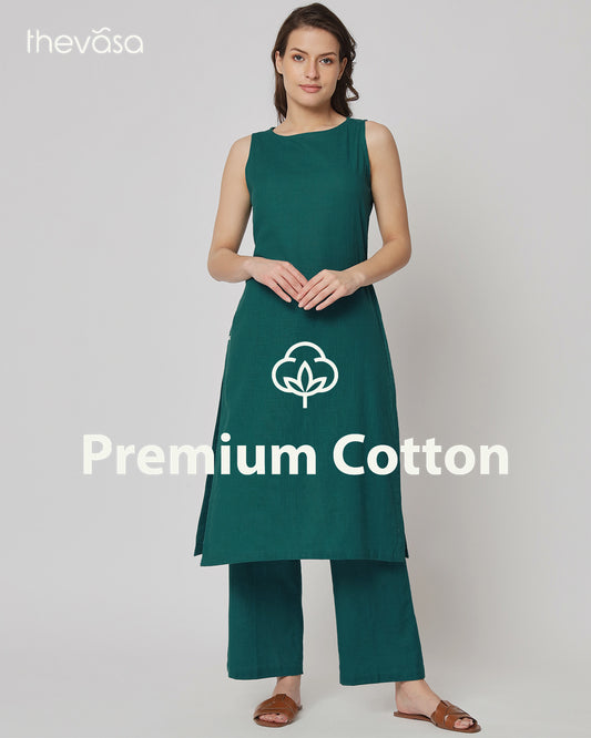 Deep Teal Sleeveless Long Length Solid Co-ord Set