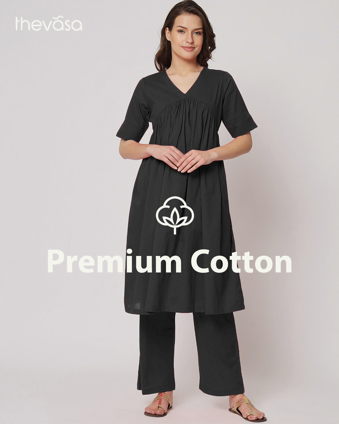 Classic Black Gathered Solid Co-ord Set
