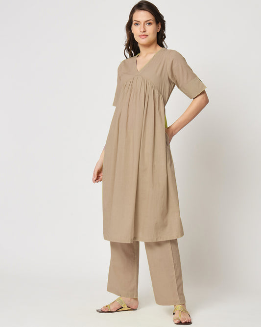 Day in Beige Gathered Solid Co-ord Set