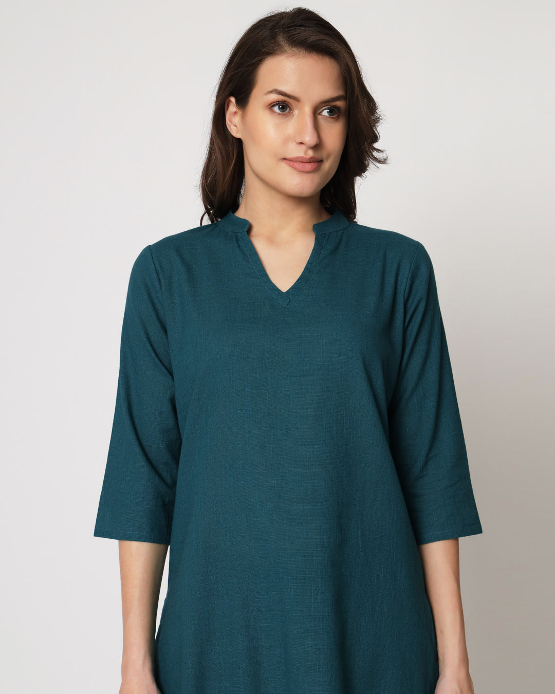 Deep Teal Collar Neck Mid Length Solid Co-ord Set