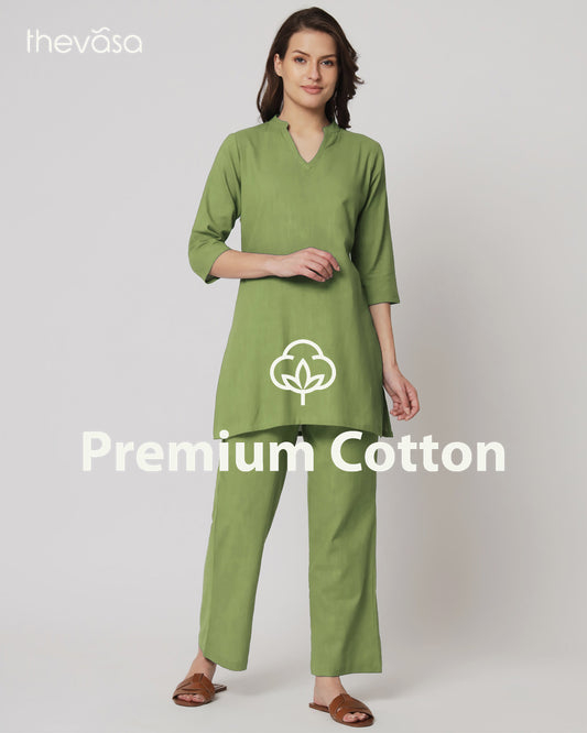 Sage Green Collar Neck Mid Length Solid Co-ord Set