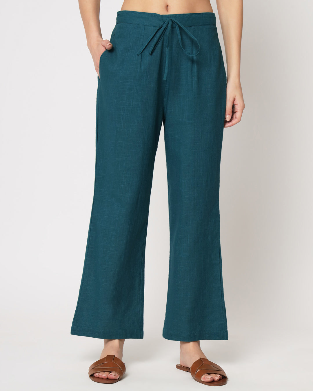 Deep Teal Collar Neck Mid Length Solid Co-ord Set