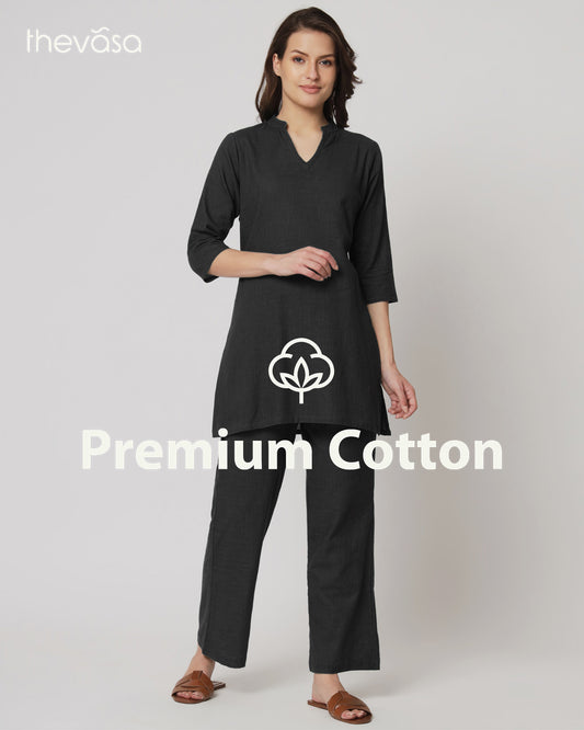 Classic Black Collar Neck Mid Length Solid Co-ord Set