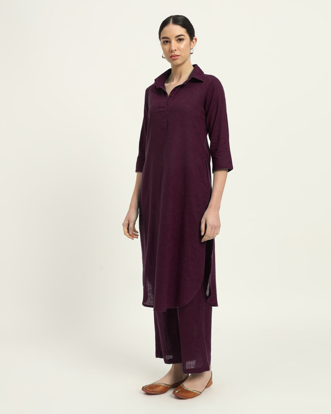 Combo: Beige & Plum Passion Collar Comfort Solid Kurta