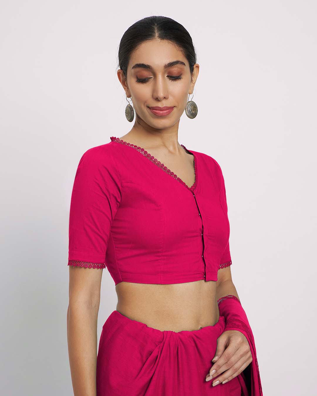 Queen's Gulabi V Neck Lace Medley Blouse