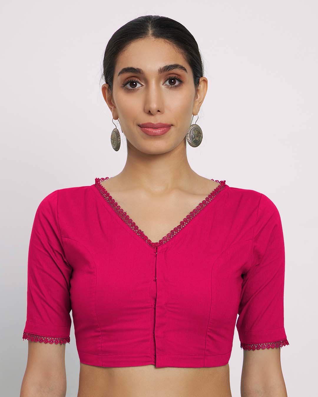 Queen's Gulabi V Neck Lace Medley Blouse