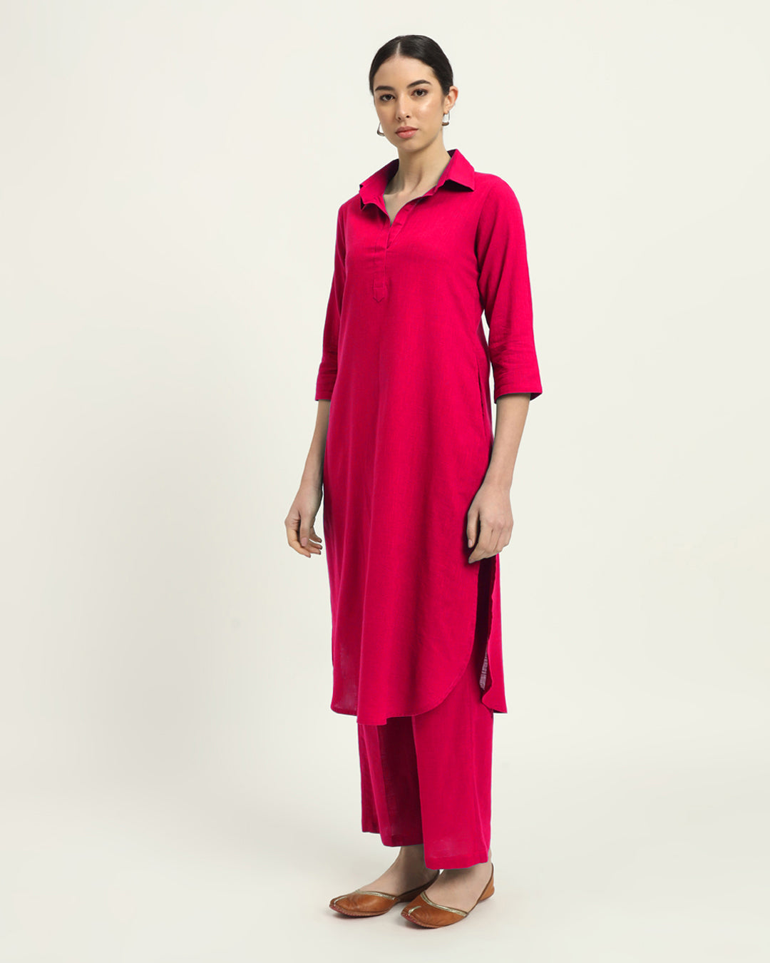 Combo: Iris Pink & Queens Gulabi Collar Comfort Solid Kurta
