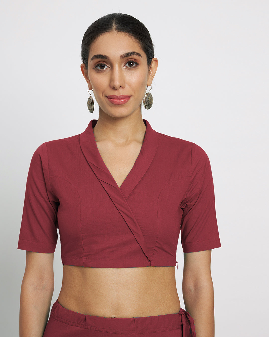Combo: Russet Red & Queen's Gulabi Wrap Fusion Blouse- Set of 2