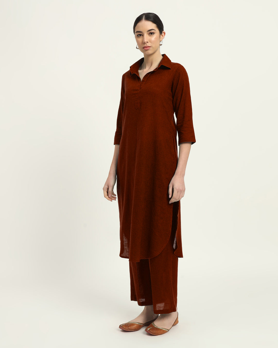 Combo: Beige & Russet Red Collar Comfort Solid Kurta