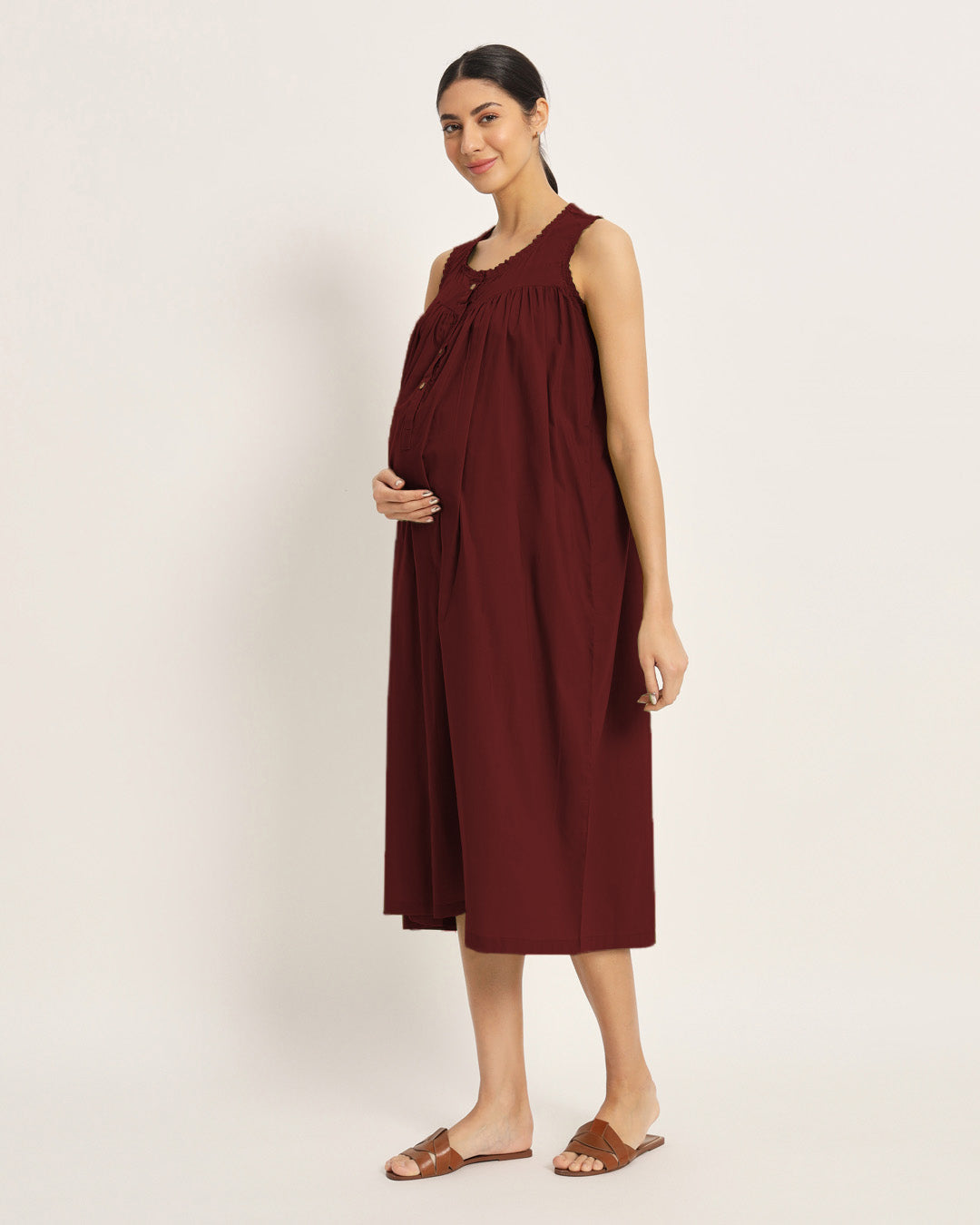Combo: Iris Pink & Russet Red Pregnan-Queen Maternity & Nursing Dress