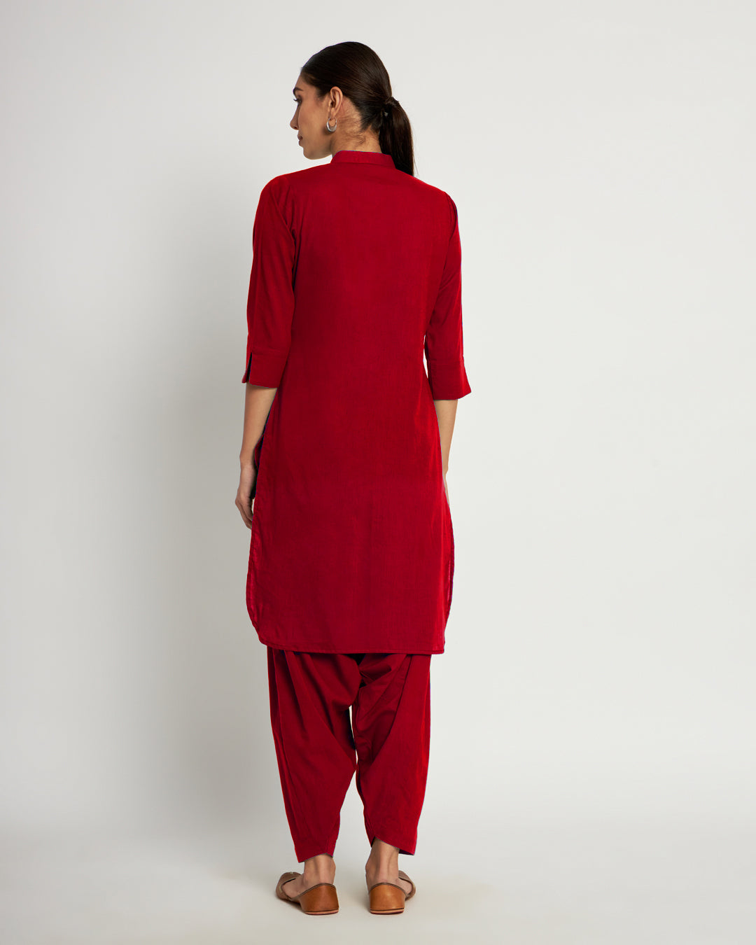 Classic Red Band Collar Neck Solid Kurta (Without Bottoms)