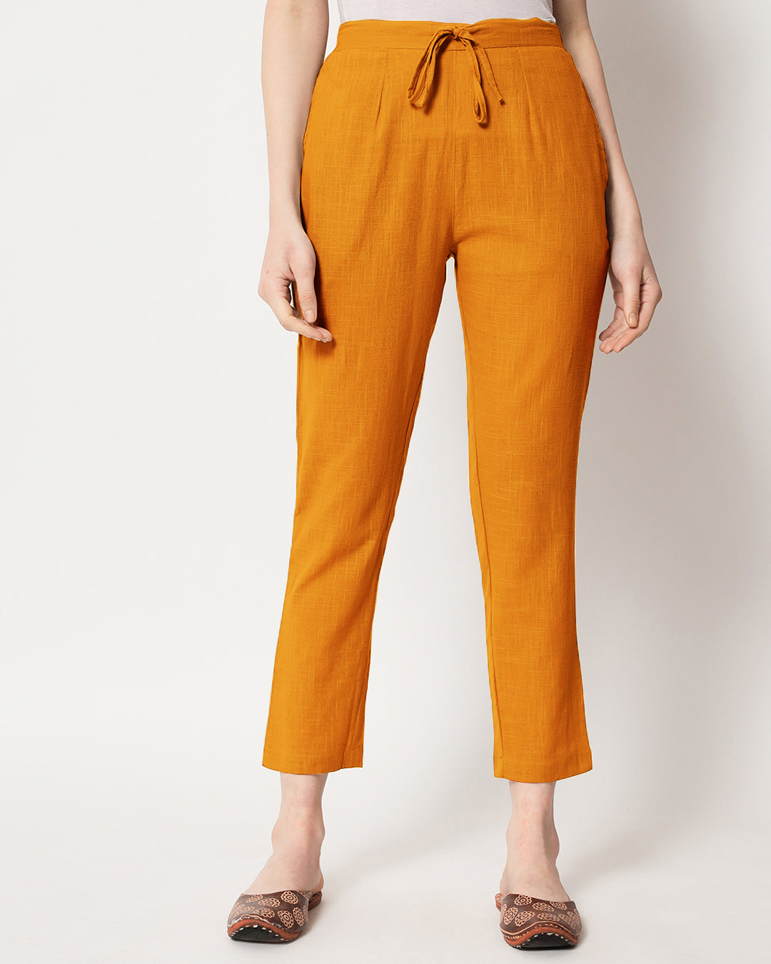 Combo: White & Happy Orange Cigarette Pants- Set of 2