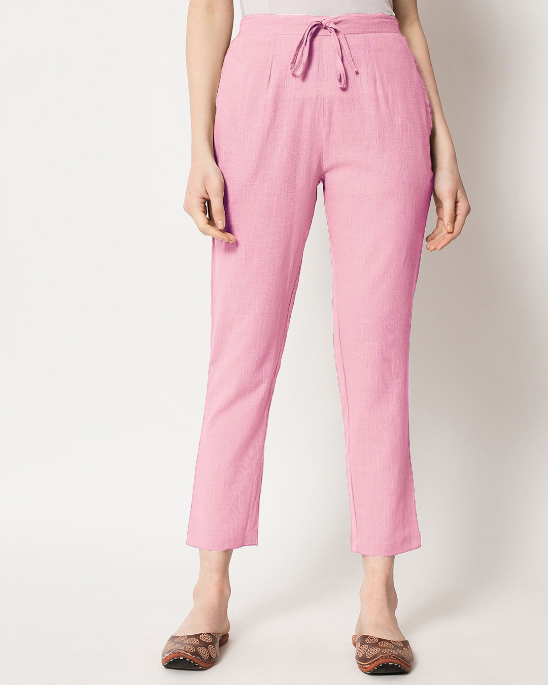 Combo: Beige & Pink Mist Cigarette Pants- Set of 2