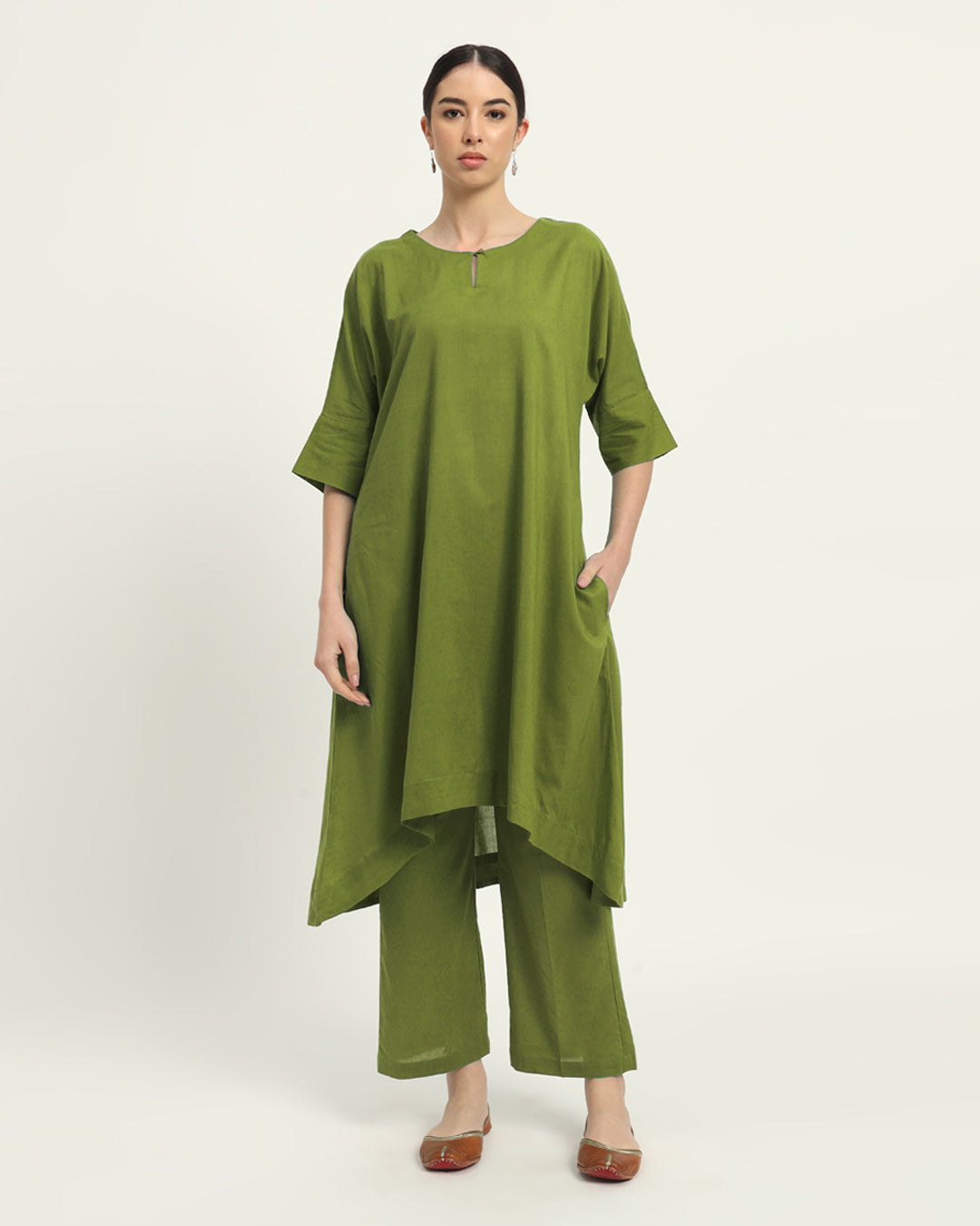 Combo: Lilac & Sage Green Flare & Flow Boat Neck Solid Kurta