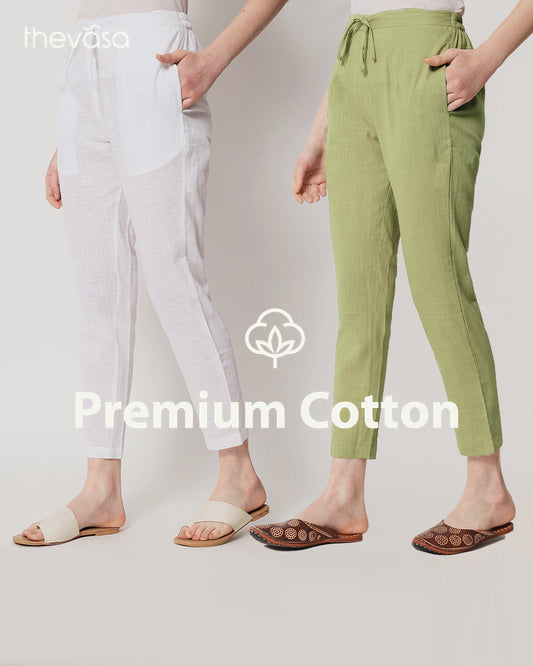 Combo: White & Sage Green Cigarette Pants- Set of 2