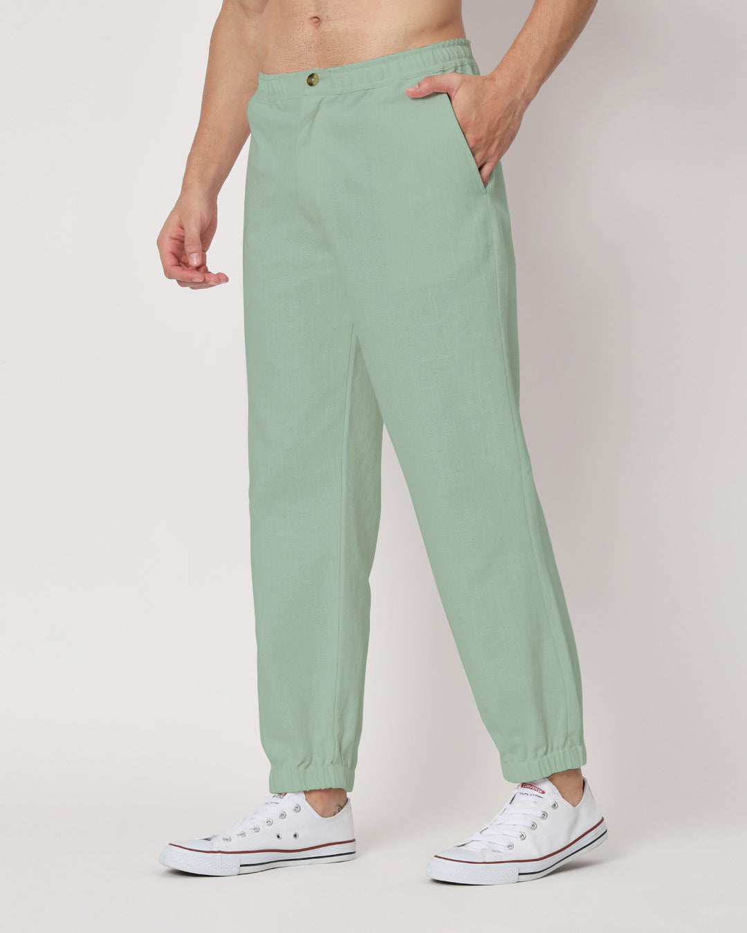 Combo: White & Spring Green Jog Men's Pants - Set of 2
