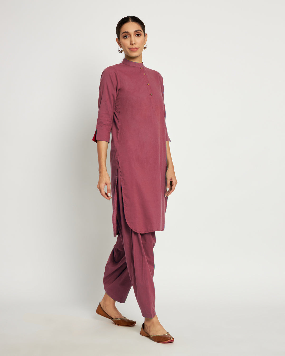 Wings of Rose Band Collar Neck Solid Kurta (Without Bottoms)