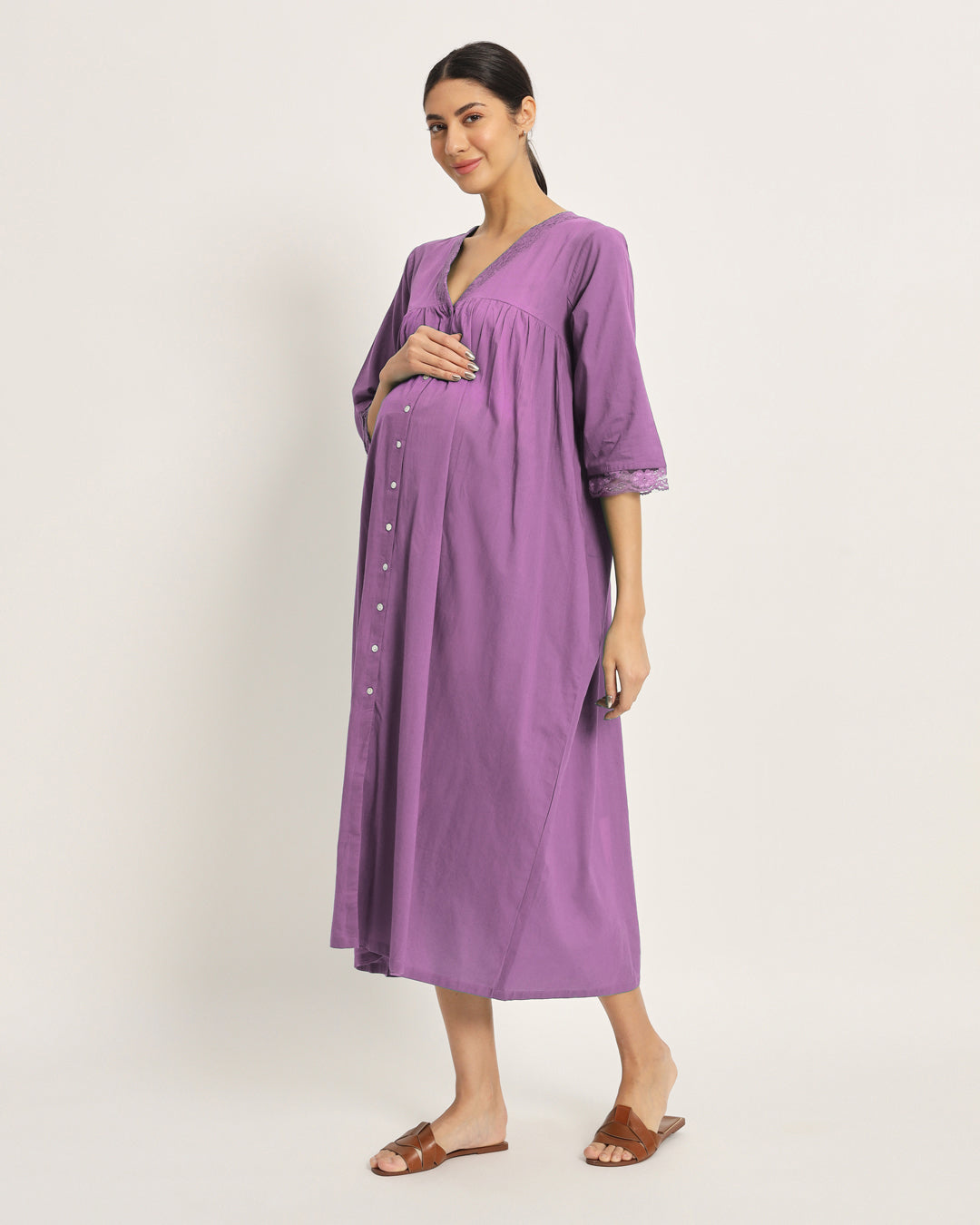 Combo: Black & Wisteria Purple Stylish Preggo Maternity & Nursing Dress - Set of 2