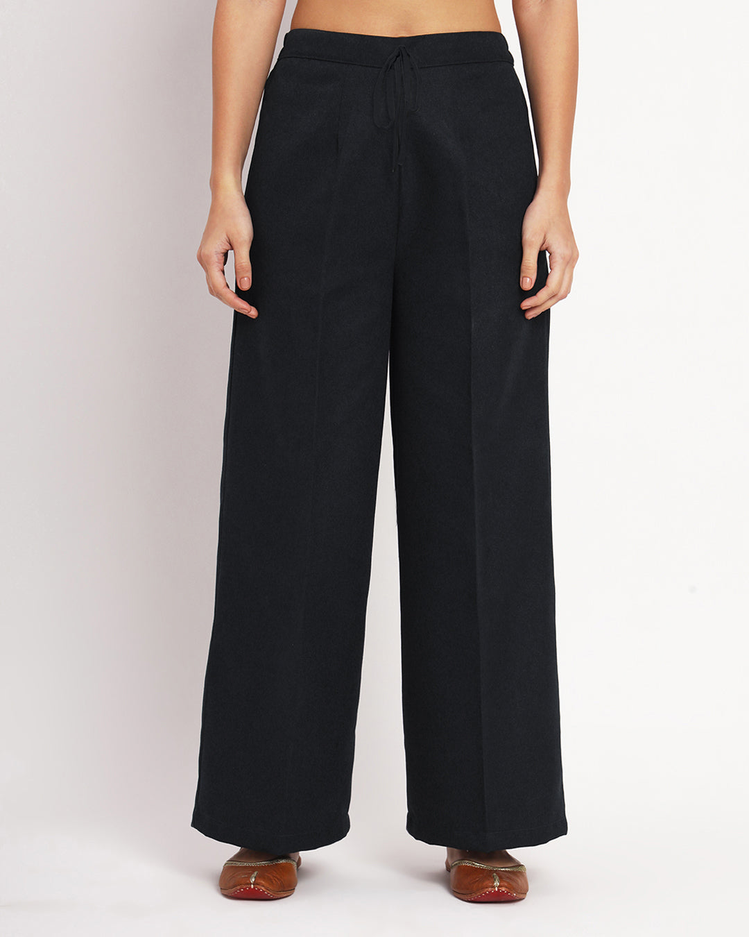 Black Woolen Wide Pants