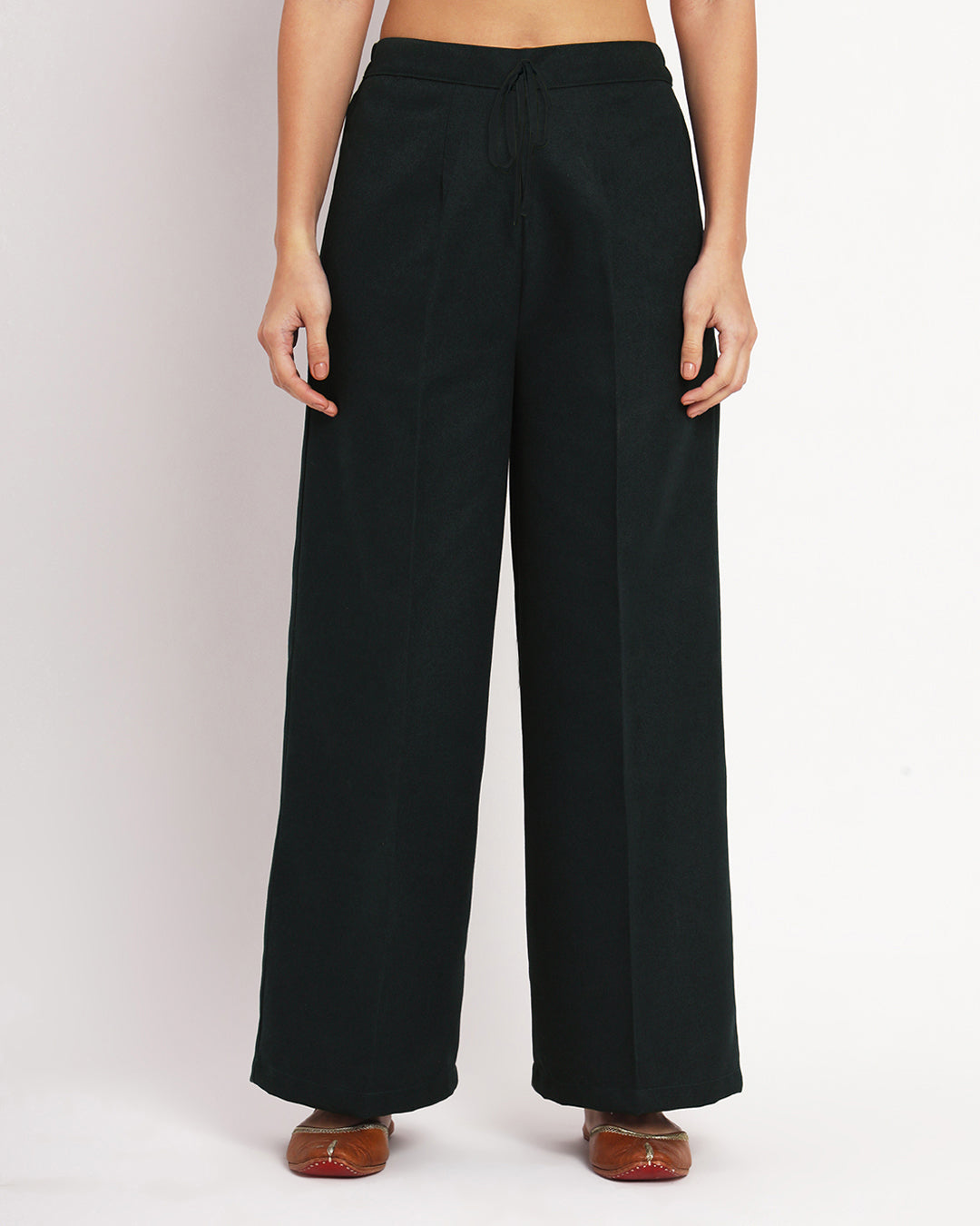 Deep Teal Woolen Wide Pants