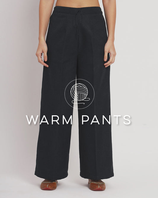 Black Woolen Wide Pants