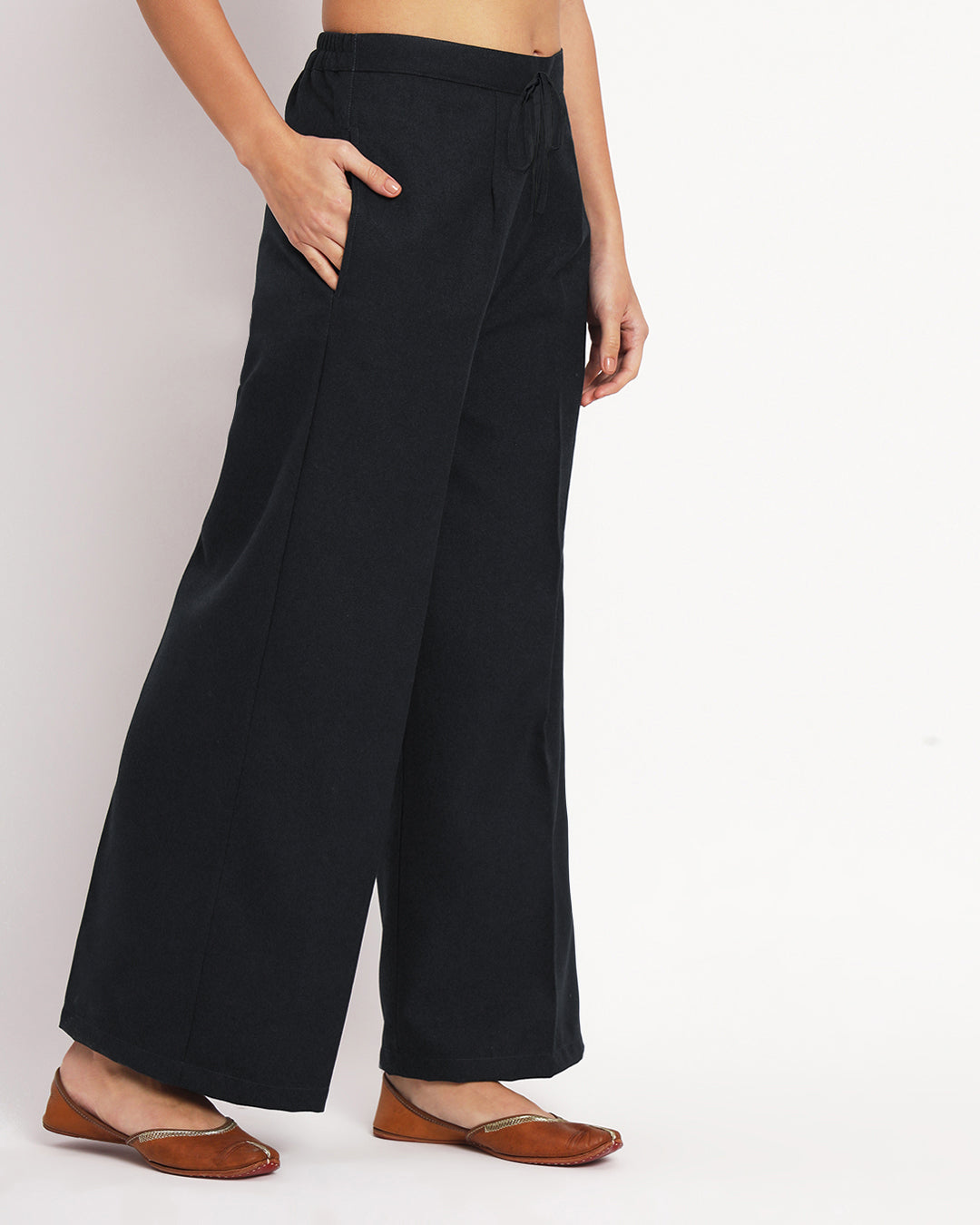 Black Woolen Wide Pants