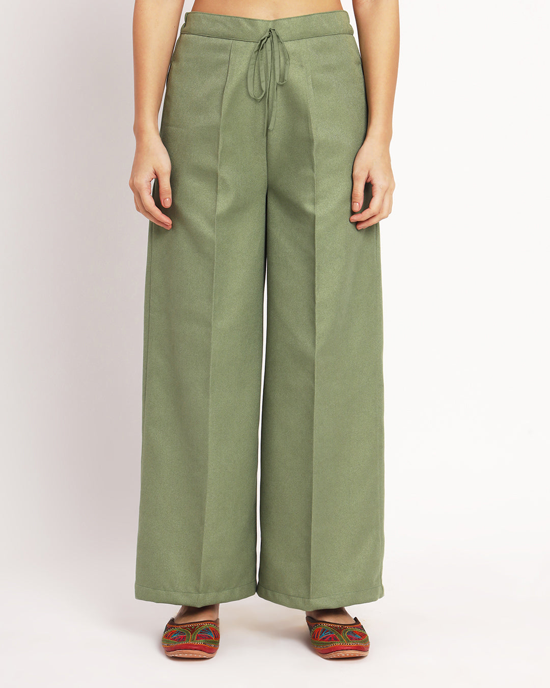 Pistachio Green Woolen Wide Pants