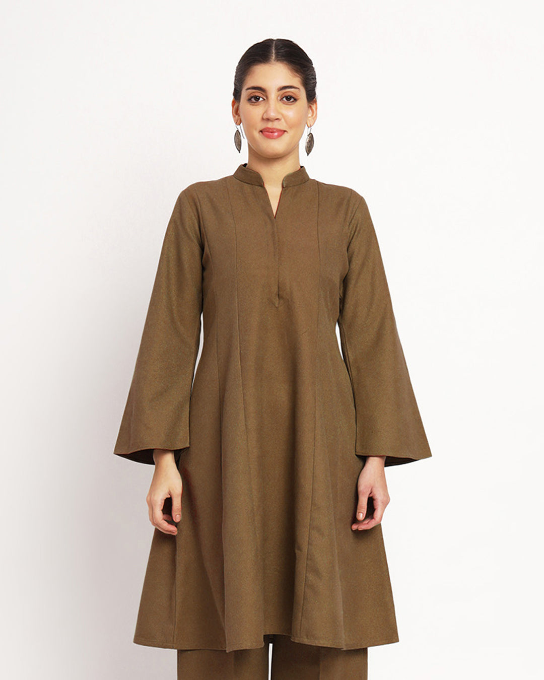 Peanut Brown Flared Woolen Kurta (Without Bottoms)