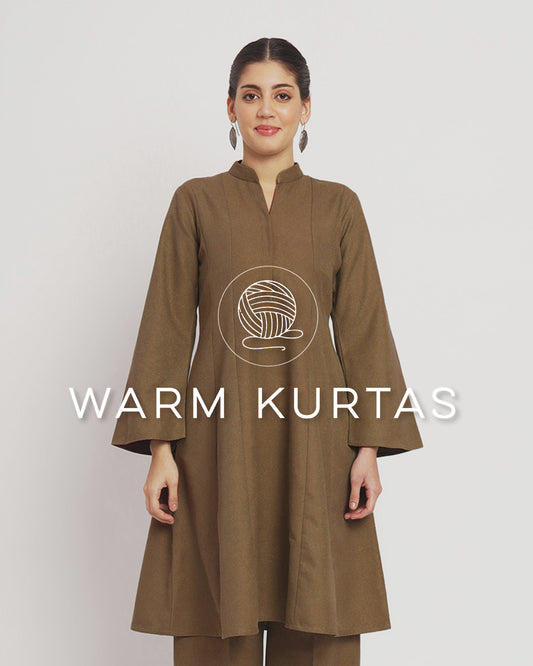 Peanut Brown Flared Woolen Kurta (Without Bottoms)